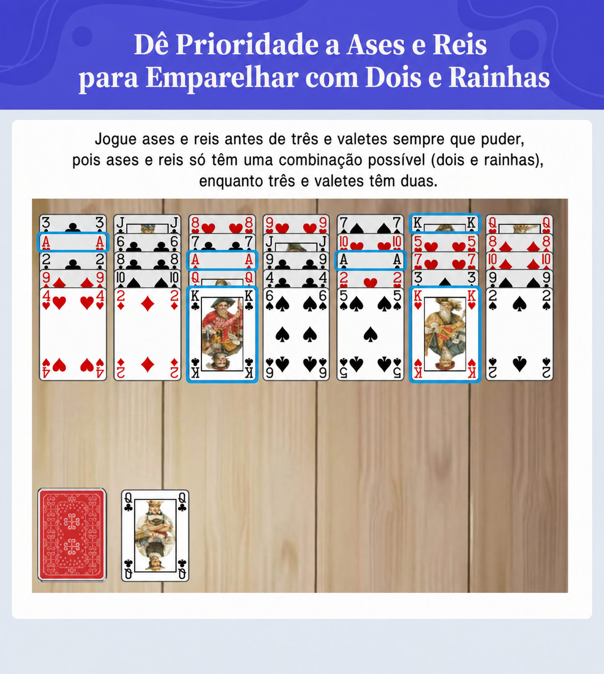 priorize ases e reis para combinar com dois e damas