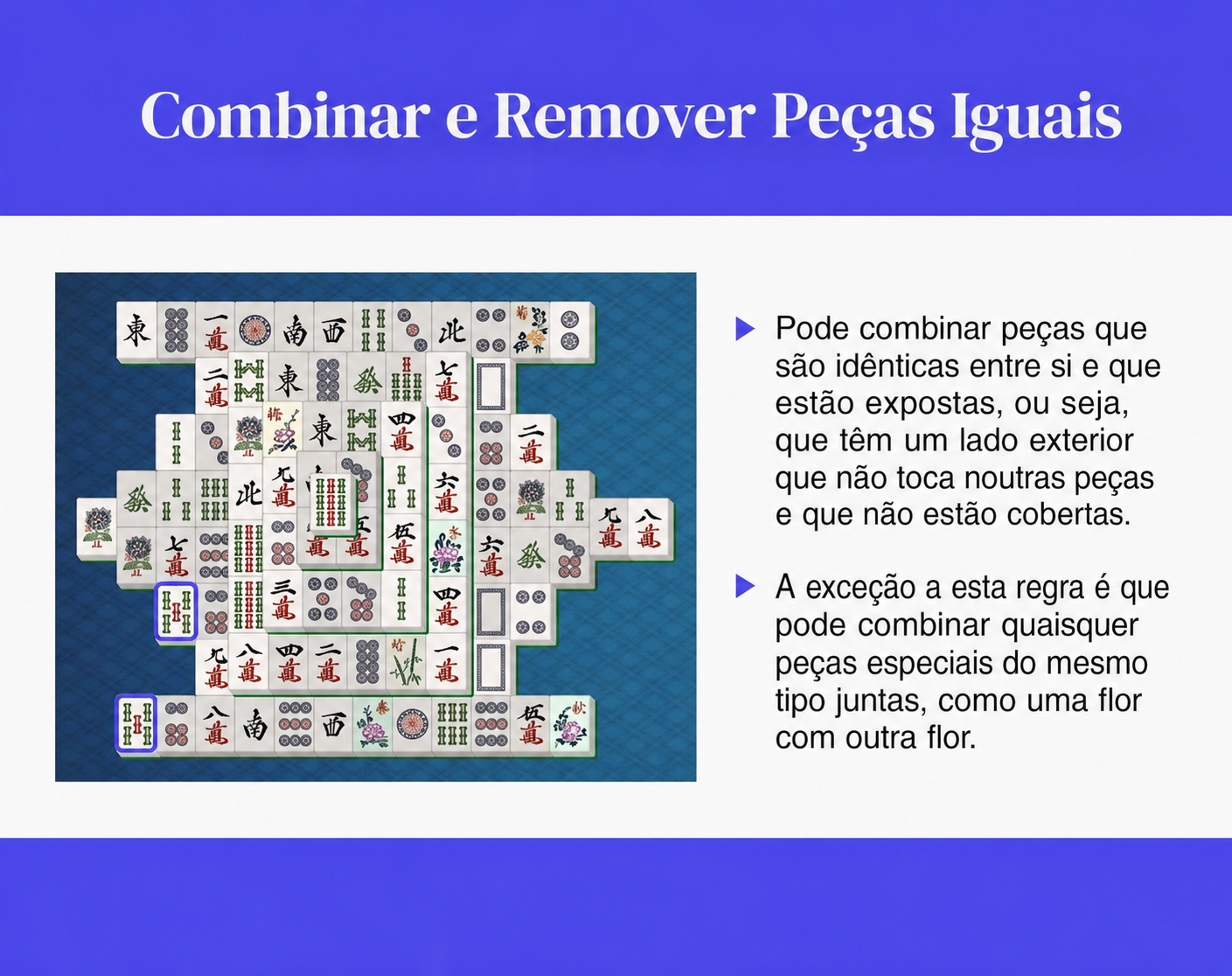 Forme pares e combine peças no Mahjong