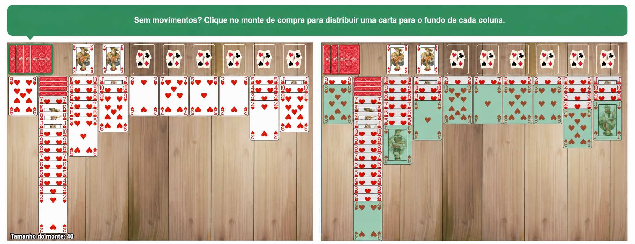 Como usar o monte de compra na Paciência Spider
